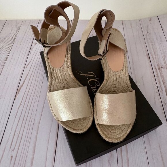 J.Crew Corsica Espadrille Wedges, Shimmer Platinum, sz 7 (fits as 8) - Picture 1 of 10